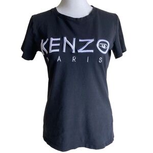 Vintage Y2K Kenzo Textured Evil Eye Logo T-Shirt Black White Embroidery Sz L